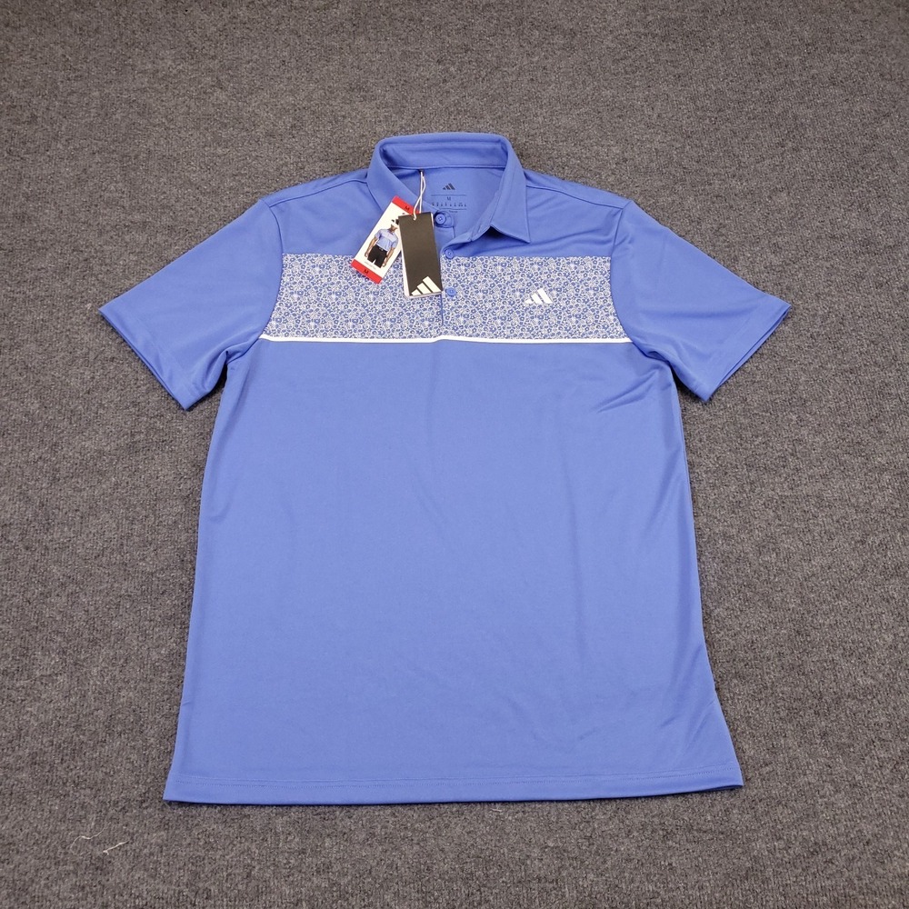NWT Adidas Golf Polo Mens Medium Performance Stretch Floral Stripe - Picture 2 of 16
